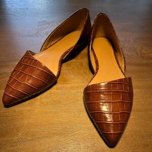 J. Crew Cedar Wood Zoe Crocodile-Embossed D'Orsay Flats - Cedar Wood NEW UNWORN